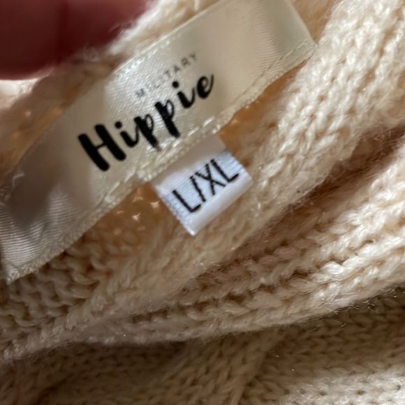 Military Hippie Horizontal Cable Knit Dolman Sweater L XL - Picture 5 of 5